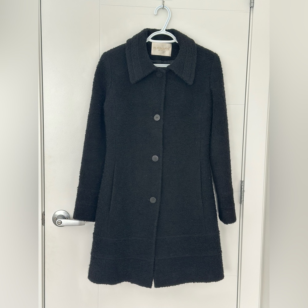 FLEURETTE Elegant Black Wool-Blend Coat – Classic Button-Front Winter Jacket